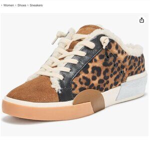 Dolce Vita Leopard Print Suede Sneakers with Black Accents and Cream Shearling